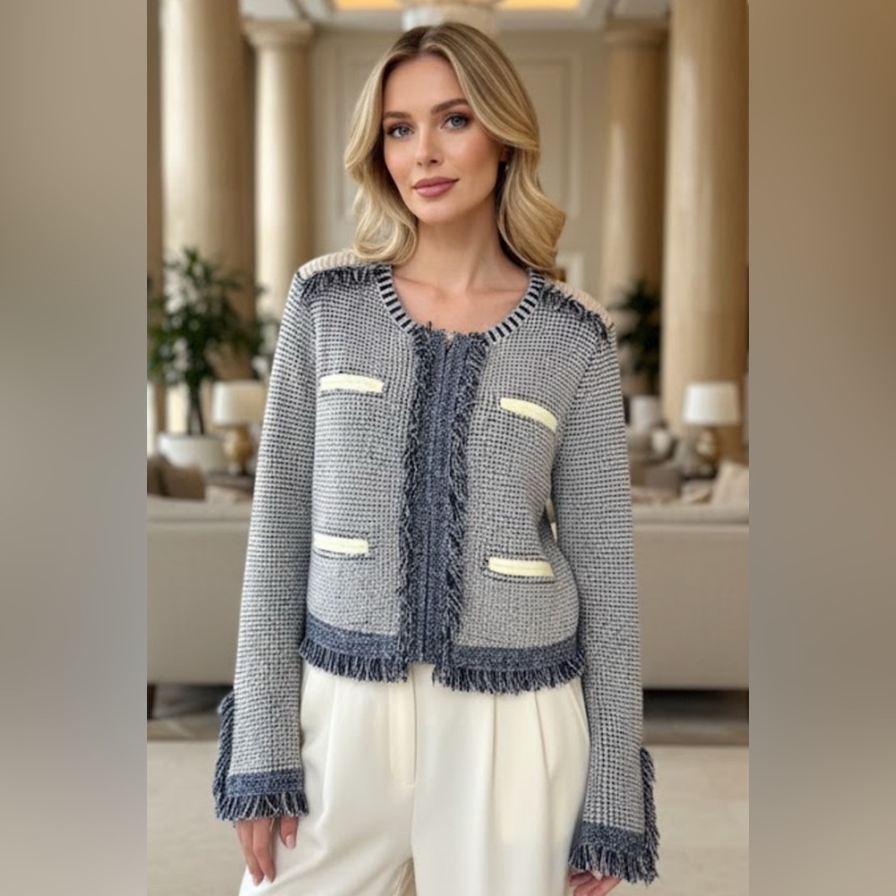 Jonathan Simkhai Womens Beige Wool "Marleigh" Eco-Knit Zip-Up Jacket Size M $445